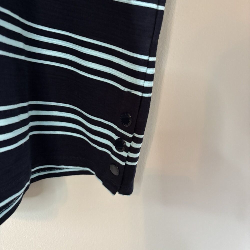Talbots UPF 50+ Navy Striped Dress 3/4 Sleeve Cotton Modal V-neck Size Medium - Picture 3 of 8